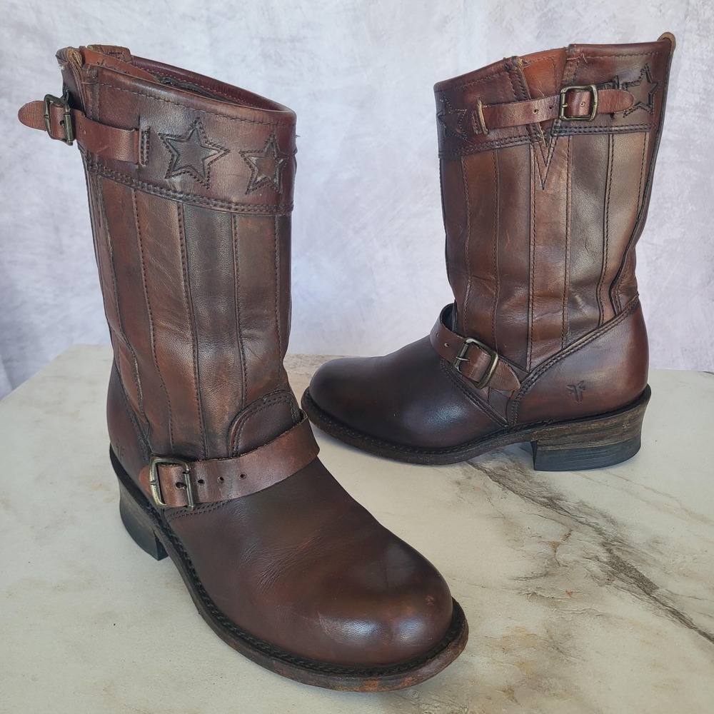 Frye Size 6.5 150th Anniversary Americana Flag Engineer Biker Boots Women's
